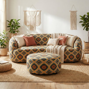 Orange Türkise Black Ethnic Boho Muster Stoff