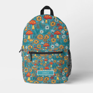 Orange Türkise Pilze Monogramm Name Lager Schule Bedruckter Rucksack