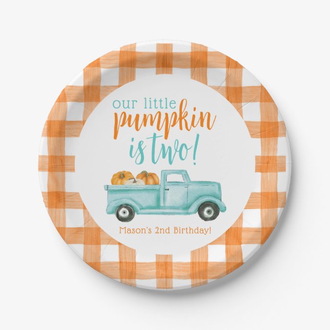 Orange & Türkise Pumpkin Harvest Truck Pappteller (Vorderseite)
