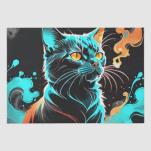 Orange, türkisfarbener Rauch, schwarze Katze Dekou Seidenpapier
