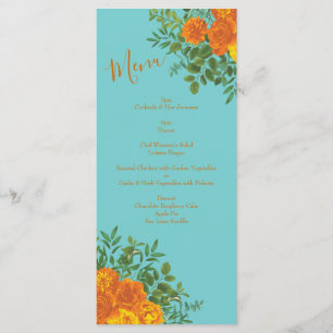 Orange & Turquoise Aqua Peony & Mariage Rose Menu