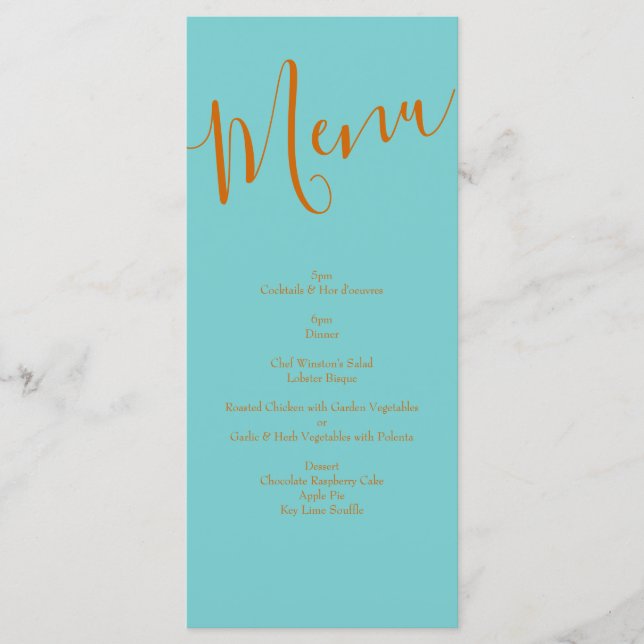 Orange & Turquoise Aqua Peony & Mariage Rose Menu (Devant)