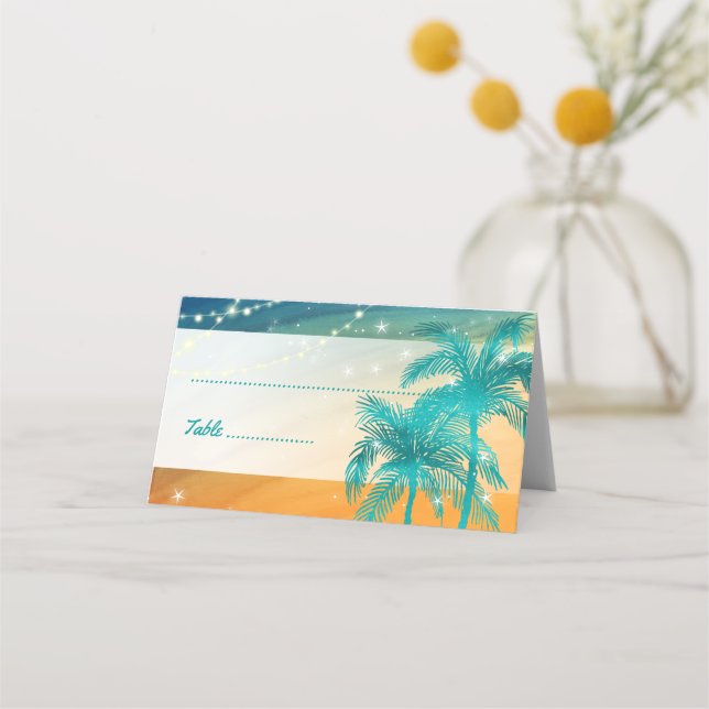 Orange Turquoise Bleu Mariage Palm Tree Cartes de  (Devant)