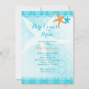 Orange Turquoise Summer Starfish Brautparty Einladung