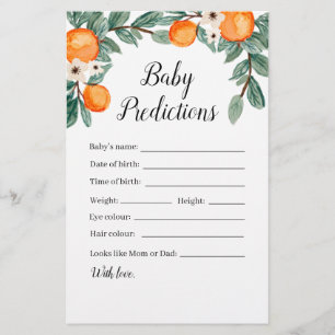 Orange Twin Baby Shower Baby Predictions Game