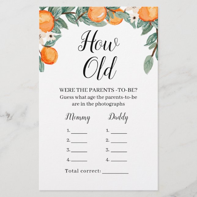 Orange Twin Baby Shower Wie Alte Eltern Spiel (Vorderseite)