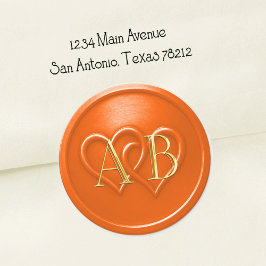 Orange Two Hearts Intertwined Monogram Wedding Runder Aufkleber