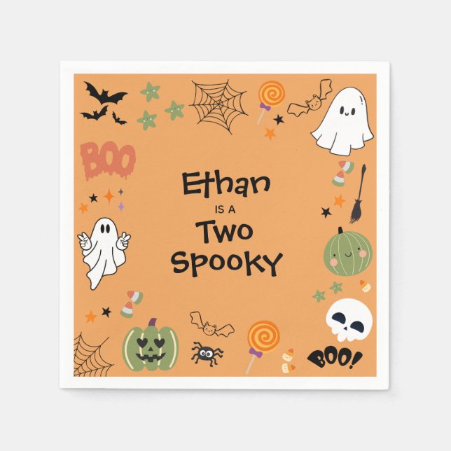 Orange Two Spooky Cute Halloween 2nd Birthday Serviette (Vorderseite)