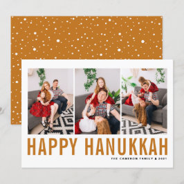 Orange Typografie Foto Collage Happy Hanukkah Feiertagskarte