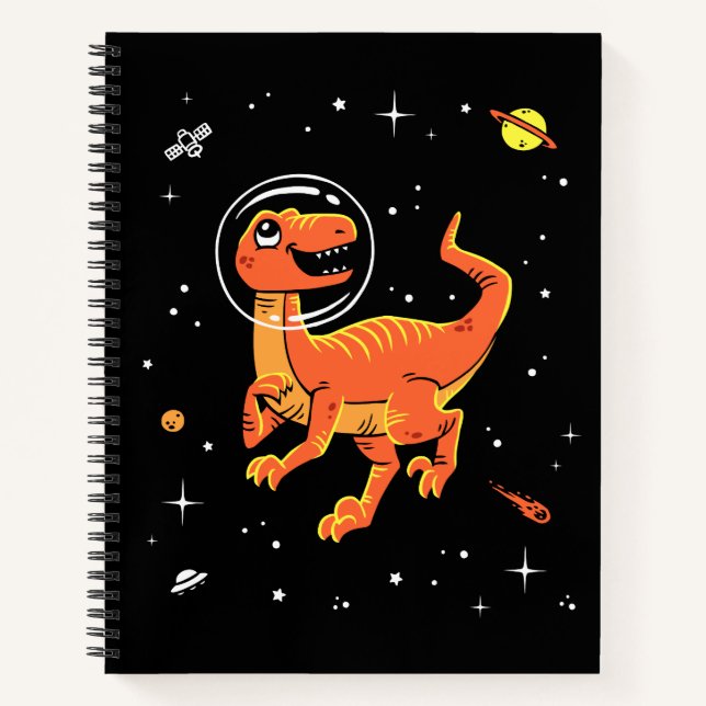 Orange Tyrannosaurus Dinos im Weltraum Notizbuch (Vorderseite)