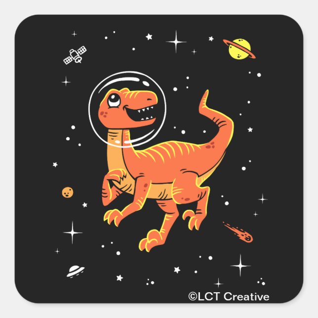 Orange Tyrannosaurus Dinos im Weltraum Quadratischer Aufkleber (Vorderseite)