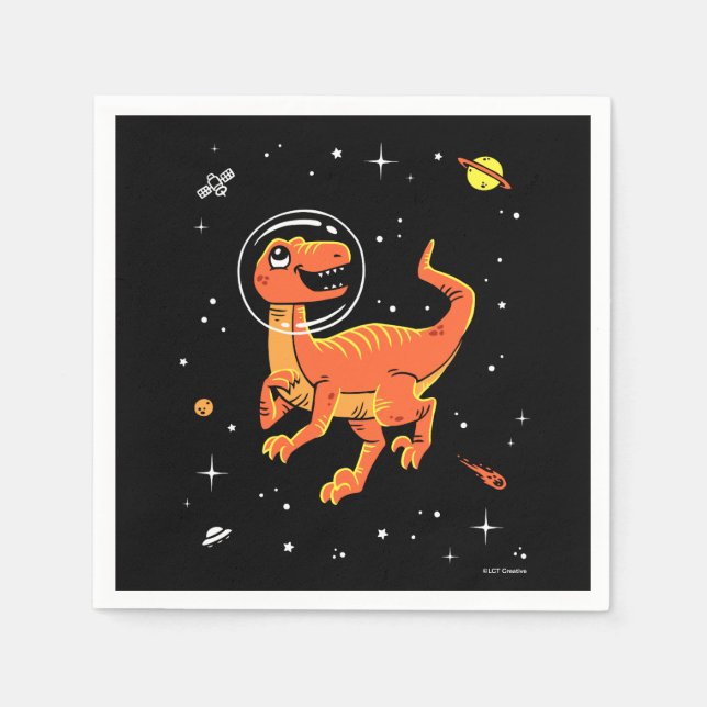 Orange Tyrannosaurus Dinos im Weltraum Serviette (Vorderseite)