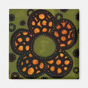 Orange u. grüner Funky Blumen-Küchen-Magnet Magnet