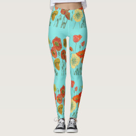 Orange und Aqua Poppy Leggings