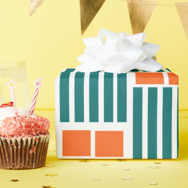 Orange und Aquamarine Linien und Boxen Geschenkpapier (Geburtstagsparty)
