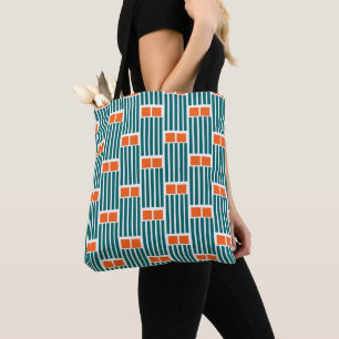 Orange und Aquamarine Linien und Boxen Tasche