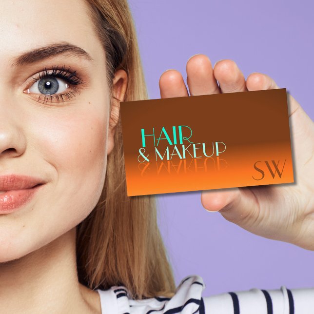 Orange und Aquamariner Schriftart mit Monogramm Visitenkarte (Von Creator hochgeladen)