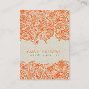 Orange und Beige Floral Paisley Lace Visitenkarte