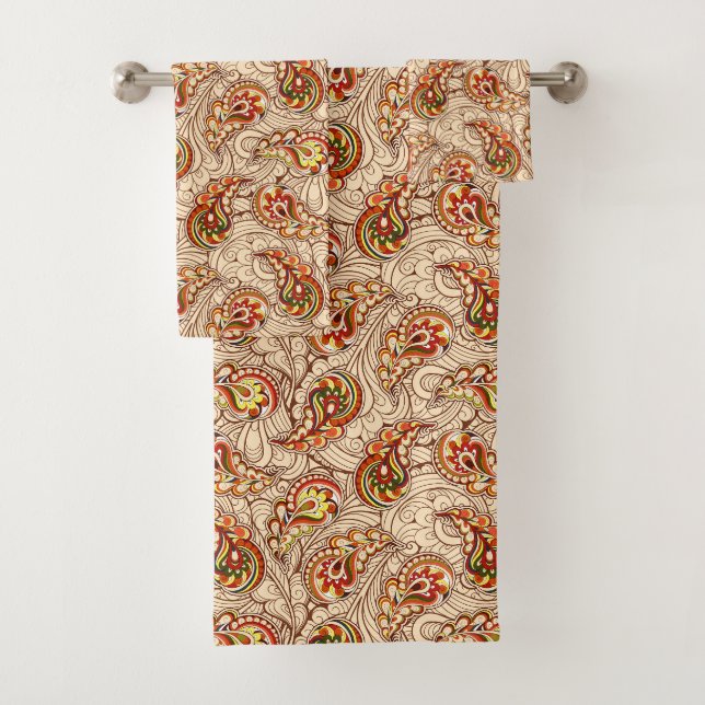 Orange und Beige Paisley Badhandtuch Set (Insitu)