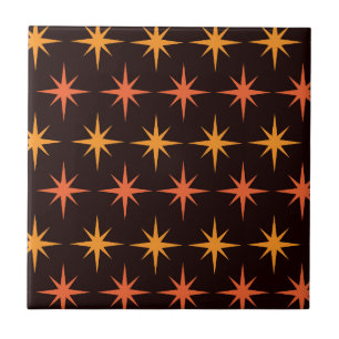 Orange und Bernstein-Sternenexplosion Mid-Century- Fliese