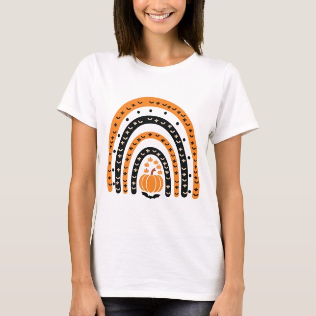 Orange und Black Boho Rainbow Halloween T-Shirt (Vorderseite)