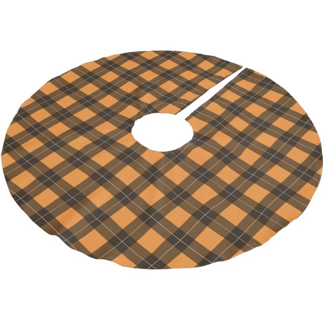 Orange und Black Buffalo Kariertes Schachbrett Mus Polyester Weihnachtsbaumdecke (Schrägansicht)