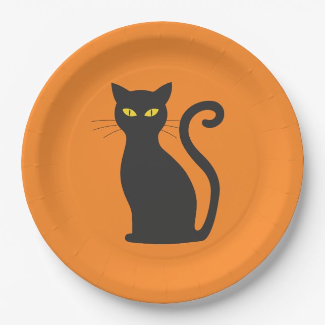 Orange und Black Cat Halloween Papierplatte Pappteller (Vorderseite)