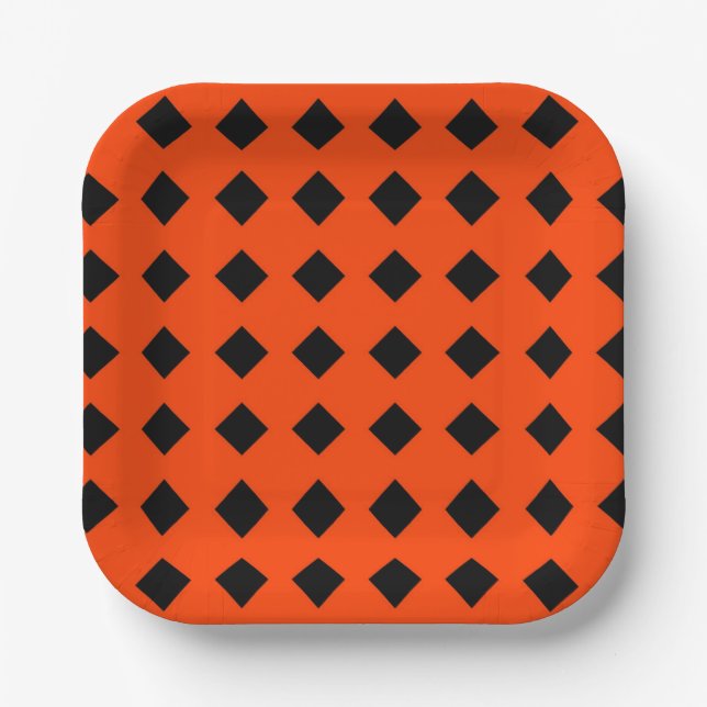 Orange und Black Diamond Muster Halloween Pappteller (Vorderseite)