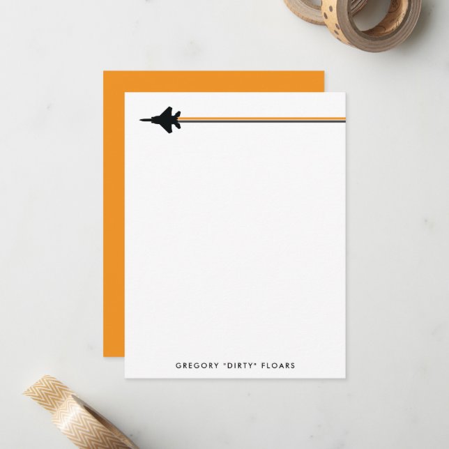 Orange und Black F-15 Personal Stationery Mitteilungskarte (Vorderseite/Rückseite Beispiel)