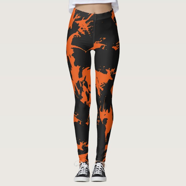 Orange und Black Graffiti Spritzer Leggings (Vorderseite)