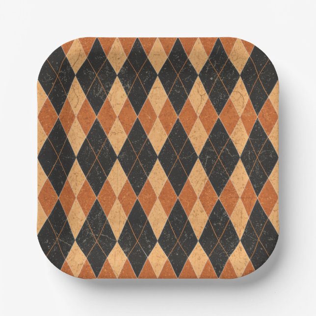 Orange und Black Harlequin Vintag Halloween Pappteller (Vorderseite)