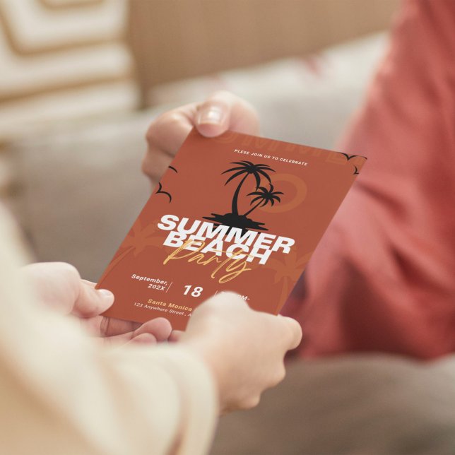 Orange und Black Illustration Summer Beach Party Einladung (Von Creator hochgeladen)