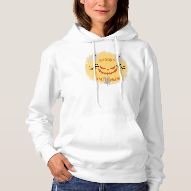 Orange und Black Illustrative Happy Halloween Hoodie (Vorderseite)