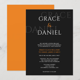 Orange und Black Modern Shadow Name Wedding Einladung