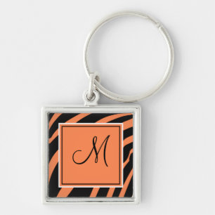 Orange und Black Monogram Zebra Print Schlüsselanh Schlüsselanhänger