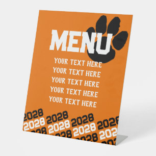 Orange und Black Pawprint Abschluss Menü Party Sockelschild