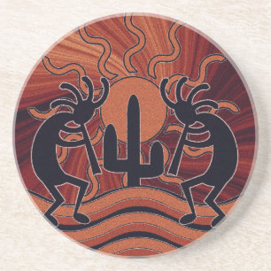 Orange und Black Southwestern Design Kokopelli Sandstein Untersetzer