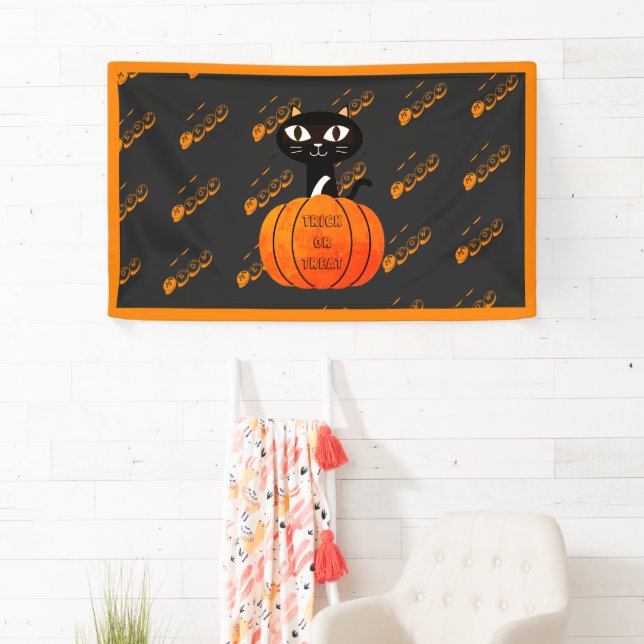 Orange und Black Spooky Cat Pumpkin Halloween Banner (Insitu)
