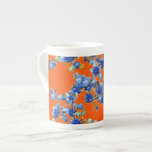 orange und blau prozellantasse