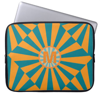 Orange und Blau Retro Sonnenstrahl Cooles Monogram Laptopschutzhülle