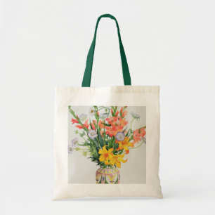Orange und blaue Blumen in einem marokkanischen Tragetasche