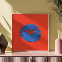 Orange und blaue küssende Lippen