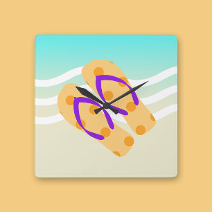 Orange und blaue Sommer-Strand-Wellen drehen Quadratische Wanduhr