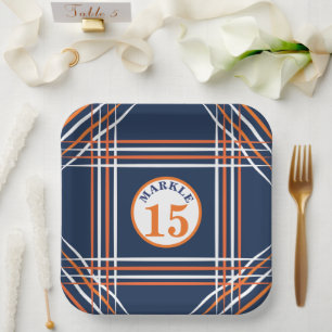 Orange und blaue Sport-Themen-Papierplatte Pappteller