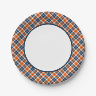 Orange und blaue sportliche karierte Grenze Pappteller