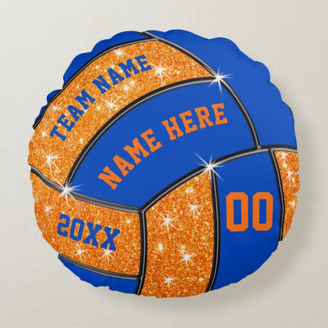 Orange und blaue Volleyball-Geschenke oder Ihre Rundes Kissen (Vorderseite)