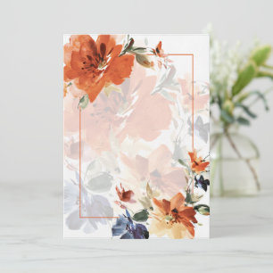 Orange und blaues Aquarell-Herbst-Blumenmuster lee Einladung