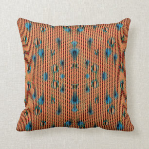 Orange und blaues gebrannt Gewebe-Muster Kissen