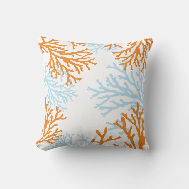 Orange und blaues korallenrotes Kissen (Vorderseite)