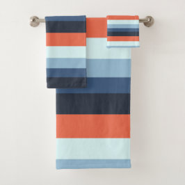 Orange und Blaustreifen Badhandtuch Set